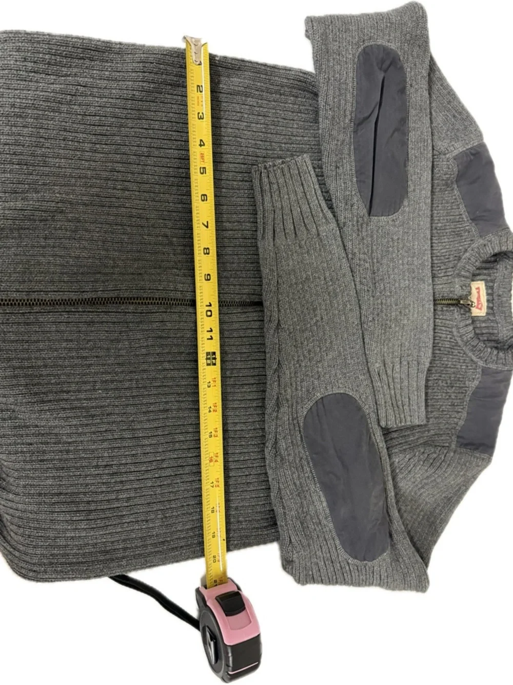 Levi's‎ Gray Ribbed Full-Zip Sweater with Elbow & Shoulder Patches